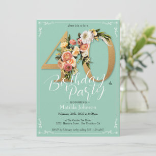 Convites aniversário de 40 anos Floral bonito de Casa Doura