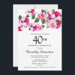 Convites aniversário de 40 anos Floral Branco Cor-de-Rosa b<br><div class="desc">Luzes femininas brilhantes e coloridas decoram o topo desta festa de aniversário de 40 anos. As flores bonito são uma combinação de magenta, rosa e branco. Eles estão aninhados em flores verdes escuras. Este item faz parte da coleção Pansy Rosa. Além do material de papelaria de convite, você encontrará suprimentos...</div>