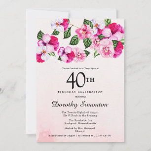 Convites aniversário de 40 anos Floral Branco Cor-de-Rosa b