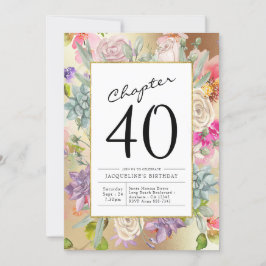Convites aniversário de 40 anos Floral Dourado