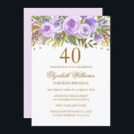 Convites Aniversário de 40 anos Floral Dourado<br><div class="desc">Mais elegantes convites florais na Loja Little Bayleigh!</div>