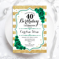 Aniversário de 40 anos Floral Dourado Verde