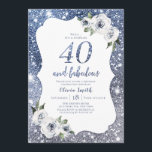 Convites aniversário de 40 anos floral e brilhante<br><div class="desc">Escrita "40 e fabulosa" com azul brilhante e azul cinza,  com convites de festas florais,  elegantes e na moda,  excelente e aniversário de 40 anos.</div>