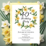 Convites Aniversário de 40 anos Floral Elegante Amarelo<br><div class="desc">Os daffodils amarelos elegantes design do design floral com um quadro floral de daffodils.</div>