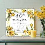 Convites Aniversário de 40 anos Floral Elegante Amarelo<br><div class="desc">Os daffodils amarelos elegantes são design de "aniversário de 40 anos design" floral com um quadro quadrado floral de daffodils que rodeia um quadro branco e verde sobre um fundo amarelo e branco angustiado.</div>