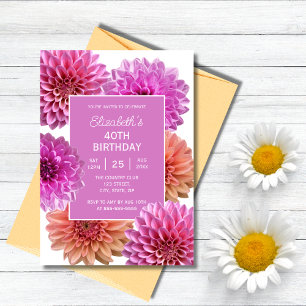 Convites Aniversário de 40 anos Floral Laranja Cor-de-Rosa