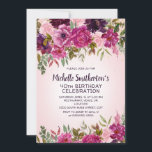 Convites Aniversário de 40 anos Floral Rosa Púrpura<br><div class="desc">convite de festas bonito,  elegante,  cor-de-água rosa e púrpura das folhas florais e verdes. Entre em contato comigo para obter ajuda com a personalização ou para solicitar a correspondência ou a coordenação de produtos Zazzle para o seu partido.</div>