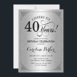 Convites aniversário de 40 anos - Folha prateada<br><div class="desc">Convite para aniversário de 40 anos. Vintage elegante faux design prateado com cor damasco. Apresenta a fonte do script. Saúde para 40 anos! Pode ser personalizado em qualquer idade! Envie-me uma mensagem se precisar de mais personalização.</div>
