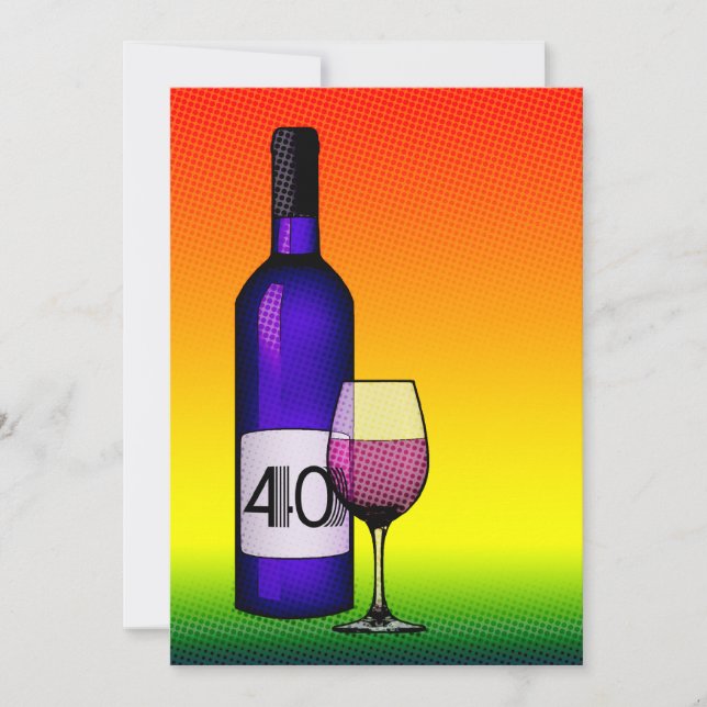 Convites aniversário de 40 anos: garrafa de vinho e vidro d (Frente)