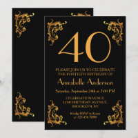 aniversário de 40 anos Glam Moderno, Dourado, Retr