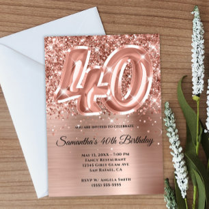 Convites Aniversário de 40 anos Glam Ouro Rosa Brilhante co