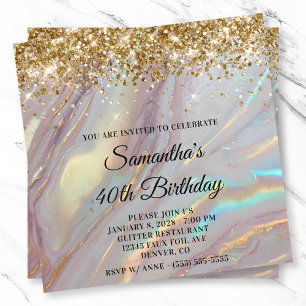 Convites Aniversário de 40 anos Glittery Gold Marbled Opal