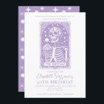 Convites aniversário de 40 anos Gothic Tarot Lavanda<br><div class="desc">Um convite aniversário de 40 anos no estilo de um cartão tarot,  com esqueleto,  cupcake de aniversário e vela,  com a frase: quarenta e diversão para sempre,  uma história tarta de bolo,  caos,  e para sempre. Uma vibração oculta gótica engraçada. Disponível no impressão,  como download digital ou ambos!</div>