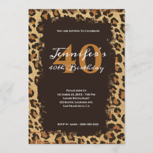 Convites Aniversário de 40 anos Grunge Brown Lepard Burlap