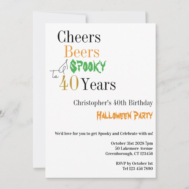 Convites aniversário de 40 anos Halloween Cheers Spooky Par (Frente)
