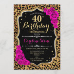 Convites aniversário de 40 anos - Impressão do Leopardo de<br><div class="desc">Convite para aniversário de 40 anos. Design preto rosa elegante com ouro brilhante. Apresenta impressões de animais de chita leopardo,  fontes de script e rosas de fuschia rosa-quente. Perfeito para uma bolsa mensageifesta de aniversario elegante. Pode ser personalizado em qualquer ano! Envie-me uma mensagem se precisar de mais personalização.</div>