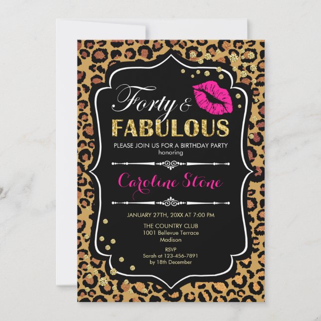 Convites aniversário de 40 anos - Impressão Leopard 40 fabu (Frente)