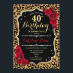 Convites aniversário de 40 anos - Impressão Leopardo Rosa v<br><div class="desc">Convite para aniversário de 40 anos. Elegante design branco preto vermelho e branco com ouro brilhante falso. Apresenta a impressão de animais leopardo cheetah, fonte de script e rosas. Perfeito para uma bolsa mensageifesta de aniversario elegante. Pode ser personalizado em qualquer ano! Envie-me uma mensagem se precisar de mais personalização....</div>