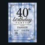 Convites aniversário de 40 anos Invitation Blue Glitter<br><div class="desc">aniversário de 40 anos Invitation with Blue String Lights with Blue Glitter Background. Aniversário Azul. Aniversário Adulto. Homens ou Mulheres no Dia Convidam. 13 15 16º 18º 20 21rua 30 40º 50º 60º 80 de 70 100º, qualquer idade. Para mais personalização, clique no botão "Personalizar" e use nossa ferramenta de...</div>