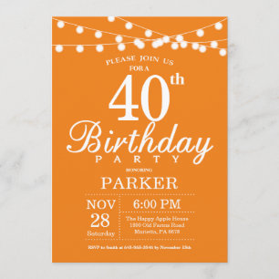 Convites aniversário de 40 anos Invitation Orange