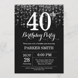 Convites aniversário de 40 anos Invitation Silver Glitter