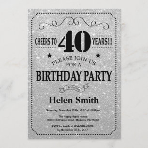 Convites aniversário de 40 anos - Lente Preta e Prateada