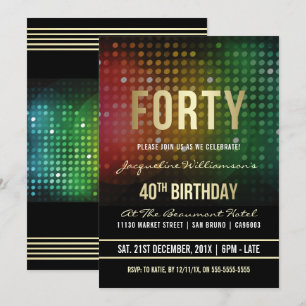 Convites aniversário de 40 anos  Luzes de Disco Retroativa