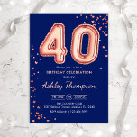 Convites aniversário de 40 anos - Marinho dos Balões Dourad<br><div class="desc">convite de festas aniversário de 40 anos. Design elegante em ouro brilhante rosa e azul marinho. A placa de convite apresenta rosa dourado número 40 balões e fonte de script. Perfeito para uma comemoração de na moda. Envie-me uma mensagem se precisar de idade personalizada.</div>