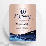 Convites aniversário de 40 anos Marinho Dourado Agate Azul<br><div class="desc">convite de festas marinho azul e rosa dourado aniversário de 40 anos. Elegante design moderno com cor azul-real de água agate marble geode background, faux glitter rosa gold e typografia script font. Trendy convida o cartão perfeito para uma comemoração de dia das mulheres na moda. Impressos convites Zazzle ou modelo...</div>