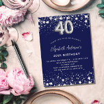 Convites aniversário de 40 anos marinho estrelas de prata a<br><div class="desc">Um convite moderno,  na moda e glamouroso para um aniversário de 40 anos. Um fundo azul marinho,  decorado com estrelas de falso prata. Personalize e adicione seu nome e detalhes da festa. O número 40 é escrito com uma fonte de estilo de balão.</div>