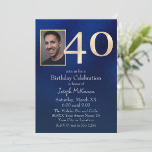 Convites Aniversário de 40 anos masculino em azul marinho e