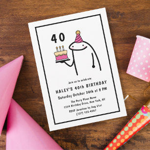 Convites Aniversário de 40 anos Meme Engraçado Preto e Bran