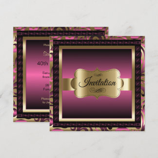 Convites aniversário de 40 anos | Metálico rosa e Dourado