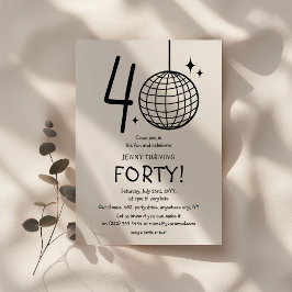 Convites Aniversário de 40 anos Minimal Doodle Disco Ball
