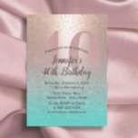 Convites aniversário de 40 anos Modern Blush Rosa do Dourad<br><div class="desc">Rosa de Blush Moderno e Convites de festas de aniversário de 40 anos de Teal Aqua.</div>