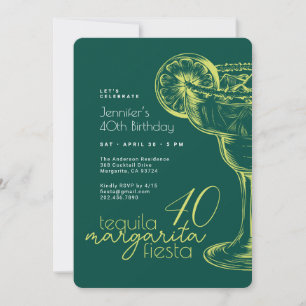 Convites aniversário de 40 anos Modern Green Margarita Fies