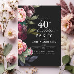 Convites aniversário de 40 anos Modern Moody Burgundy Blush<br><div class="desc">Celebre o seu marco com um moderno convite de aniversário de 40 anos moderno, com flores ricas de burgundy e blush. Este elegante design combina tons profundos e dramáticos com sotaques românticos e suaves, perfeitos para estabelecer uma sofisticada e convidativa atmosfera. O arranjo floral impressionante adiciona um toque de luxo,...</div>