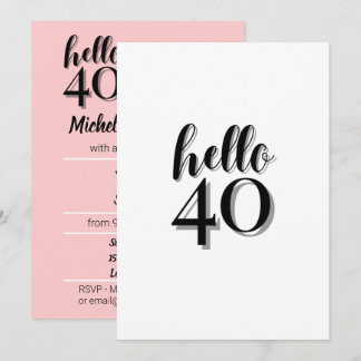 Convites aniversário de 40 anos Modern Pink and Black Party