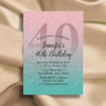 Convites aniversário de 40 anos Modern Pink Turquoise Ombro<br><div class="desc">Aniversário de 40 anos Convites de festas de de cinzentos de prata rosa moderno.</div>
