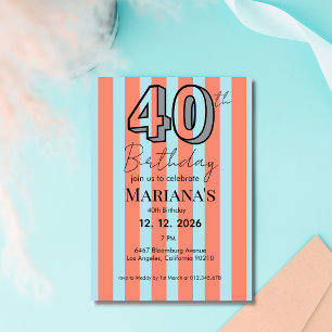 Convites Aniversário de 40 anos moderno com listras azul cl