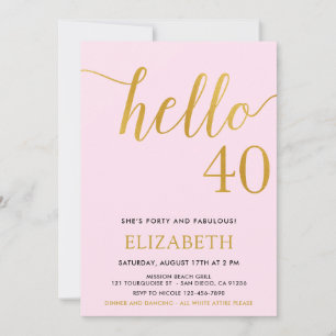 Convites Aniversário de 40 anos moderno HELLO 40 Adulto Ani