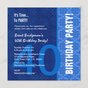 Convites aniversário de 40 anos Moderno Matizes Azuis B40