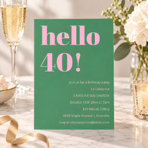 Convites Aniversário de 40 anos moderno retro cor-de-rosa v