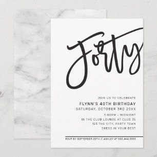 Convites ANIVERSÁRIO DE 40 ANOS MODERNO SCRIPT branco preto