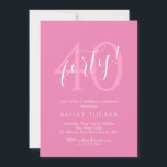 Convites Aniversário de 40 anos moderno simples cor-de-rosa<br><div class="desc">Este convite para aniversário de 40 anos apresenta um "quarenta" em negrito em uma fonte moderna de script manuscrito. Clique no botão personalizar para obter mais flexibilidade na modificação do texto! Variações deste design, cores adicionais, além de coordenar produtos estão disponíveis em nosso compro, zazzle.com/store/doodlelulu. Entre em contato conosco se...</div>