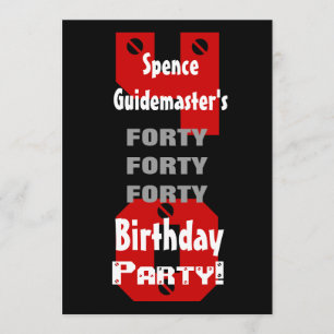 Convites aniversário de 40 anos Moderno Vermelho Branco Ve