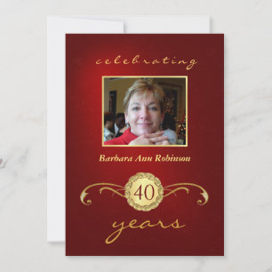 Convites aniversário de 40 anos - Monograma Vermelho e Dou