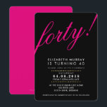 Convites Aniversário de 40 anos NEGRITO script INVITE preto<br><div class="desc">Um design de convite para o seu ANIVERSÁRIO para qualquer idade. Configurar como um modelo é simples para você adicionar seus próprios detalhes, ou apertar o botão personalizar e você pode adicionar ou alterar texto, fontes, tamanhos, etc., DICA: 1. Para alterar/mover gráficos / alterar a cor de fundo, pressione o...</div>