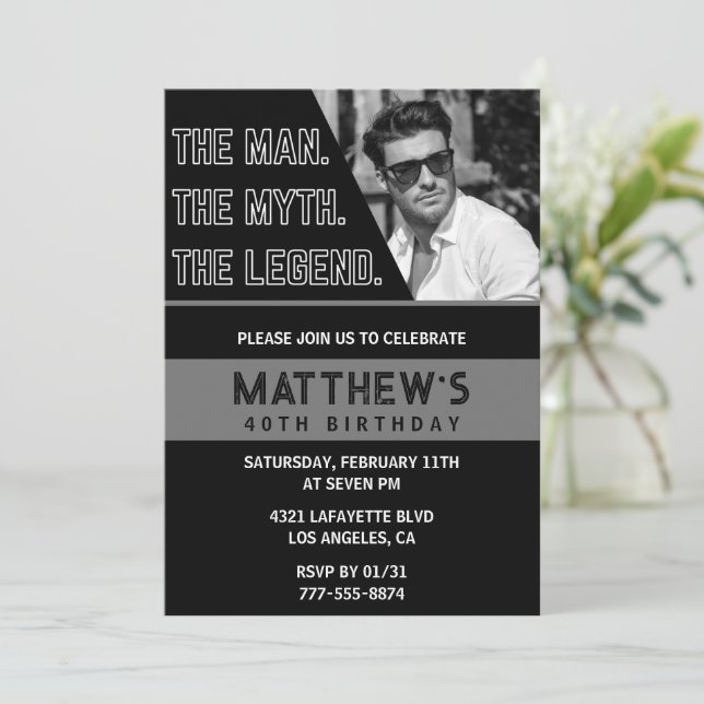 Convites Aniversário de 40 anos Negro convida O Homem A Len (Em pé/Frente)