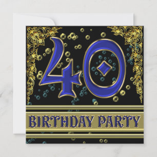 Convites Aniversário de 40 anos negro e Dourado